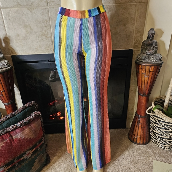 Goodtime USA Pants - Goodtime USA Multicolor Striped Women's Flare Mesh Knit Pants.